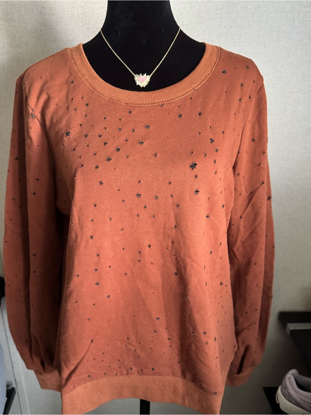 Mystree Boutique Rust Distressed Sweatshirt Pullover Top NWT